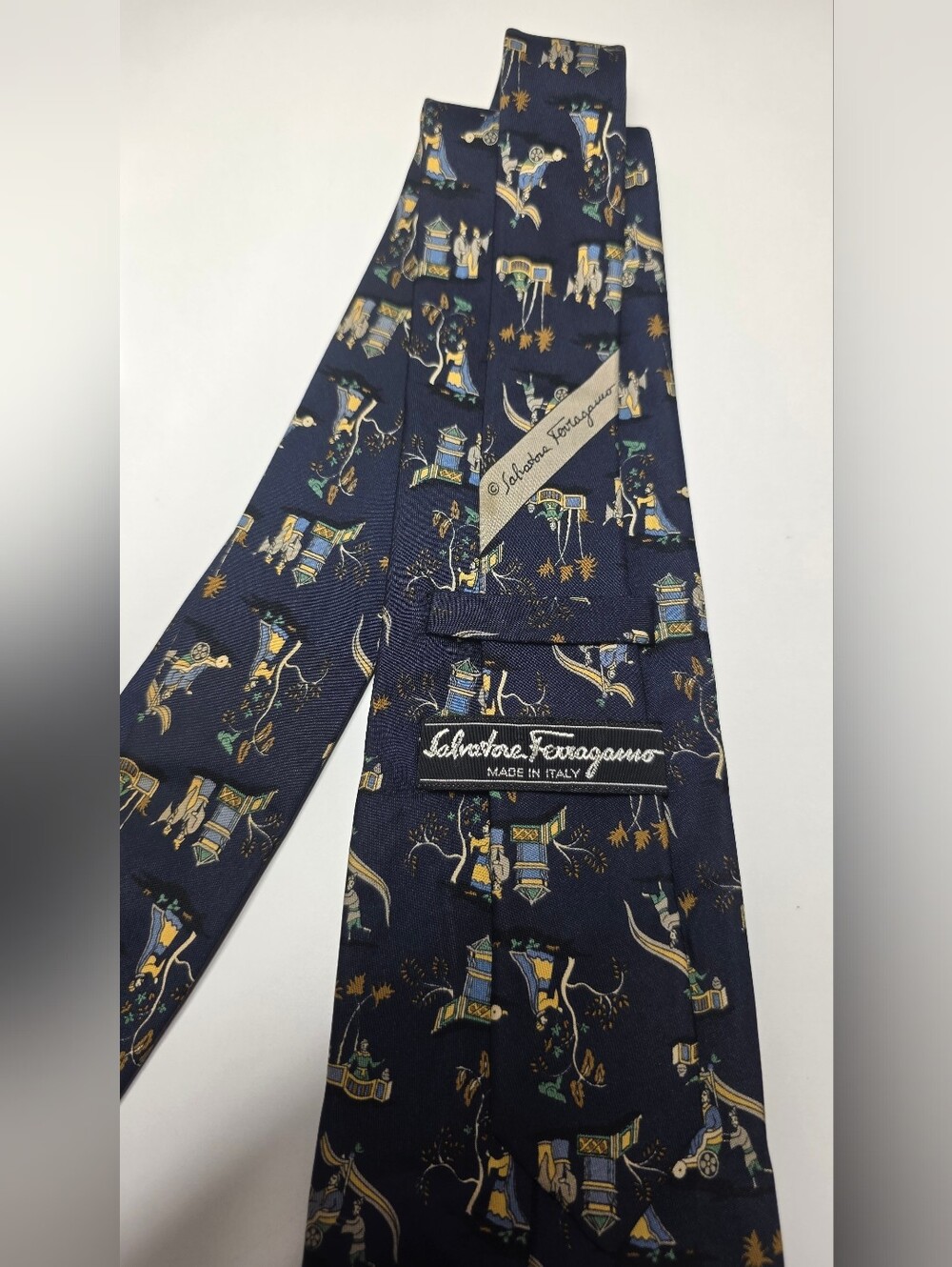 Salvatore Ferragamo Motif Silk Tie Blue & Gold